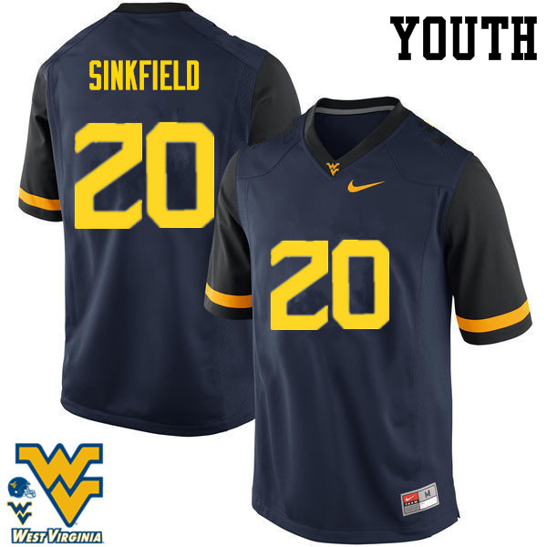 NCAA Youth Alec Sinkfield West Virginia Mountaineers Navy #20 Nike Stitched Football College Authentic Jersey DB23H47UY